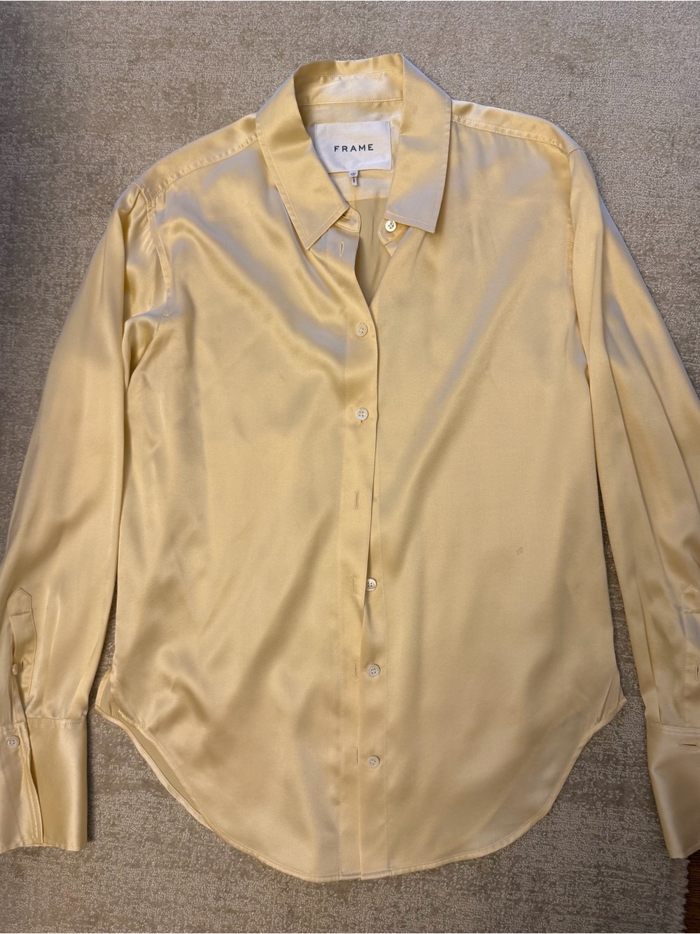 Frame Denim Pale Yellow Satin Button-Up Shirt